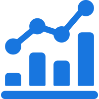 Blue icon of a bar graph with a dotted line graph above