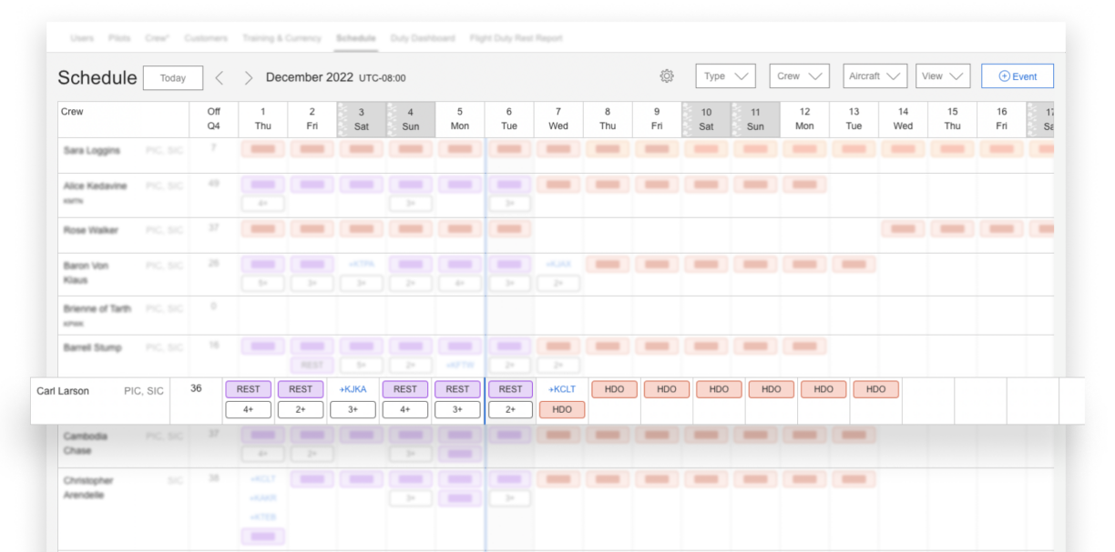 Crew Logging page within Schedaero