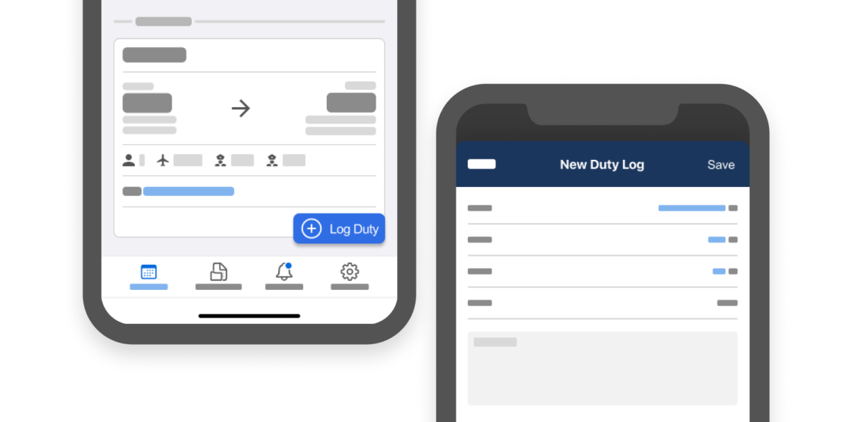 Simplified UI of duty logs on two phones